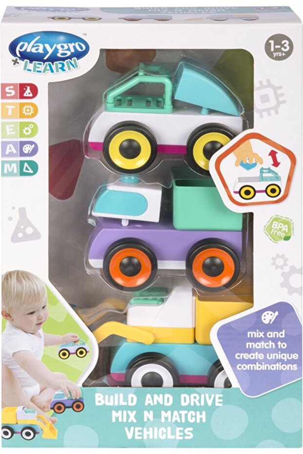Build And Drive Mix 'n Match Araçlar 3pk - Inşaat Seti 3 Araba - 1
