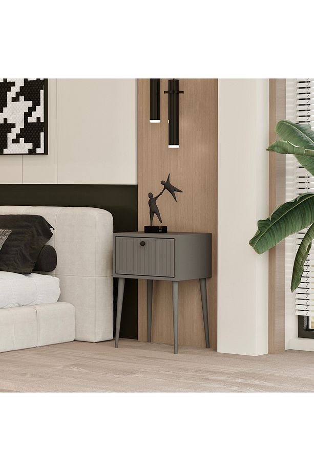 CANOPUS MDF GRİ AHŞAP AYAKLI TEK KAPAKLI KOMODİN - 2