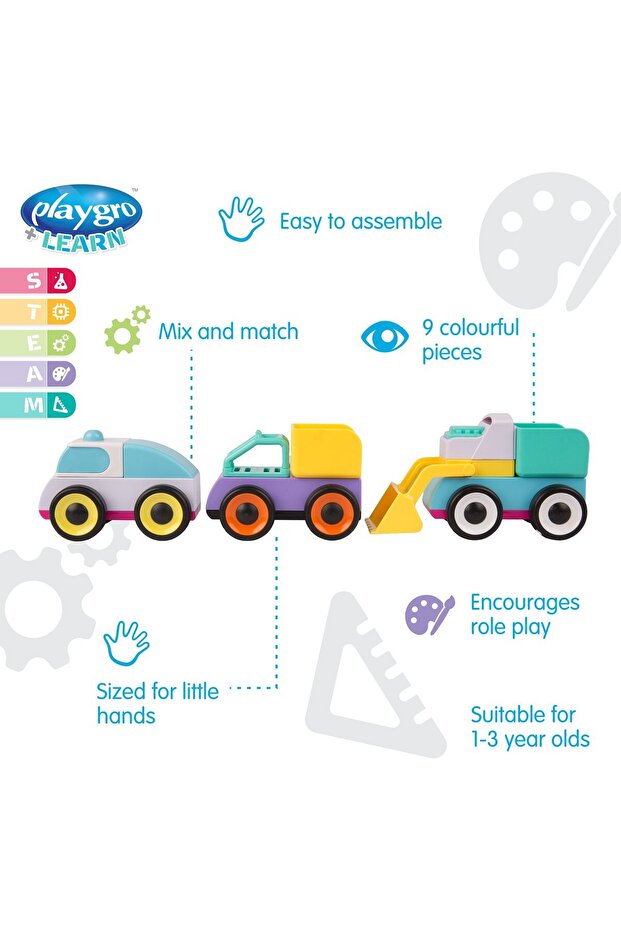 Build And Drive Mix 'n Match Araçlar 3pk - Inşaat Seti 3 Araba - 2