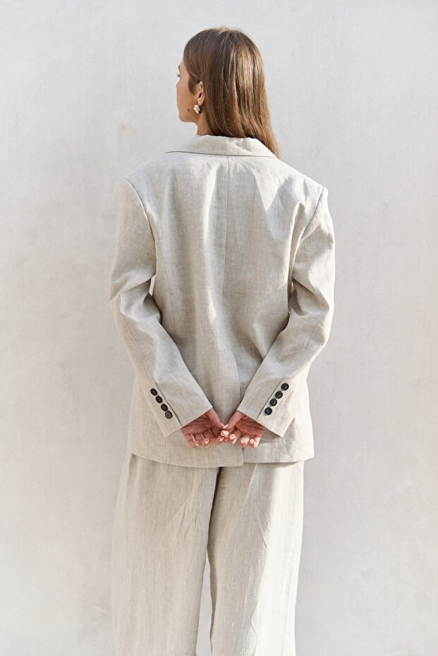 Sinai Keten Basic Naturel Blazer - 8