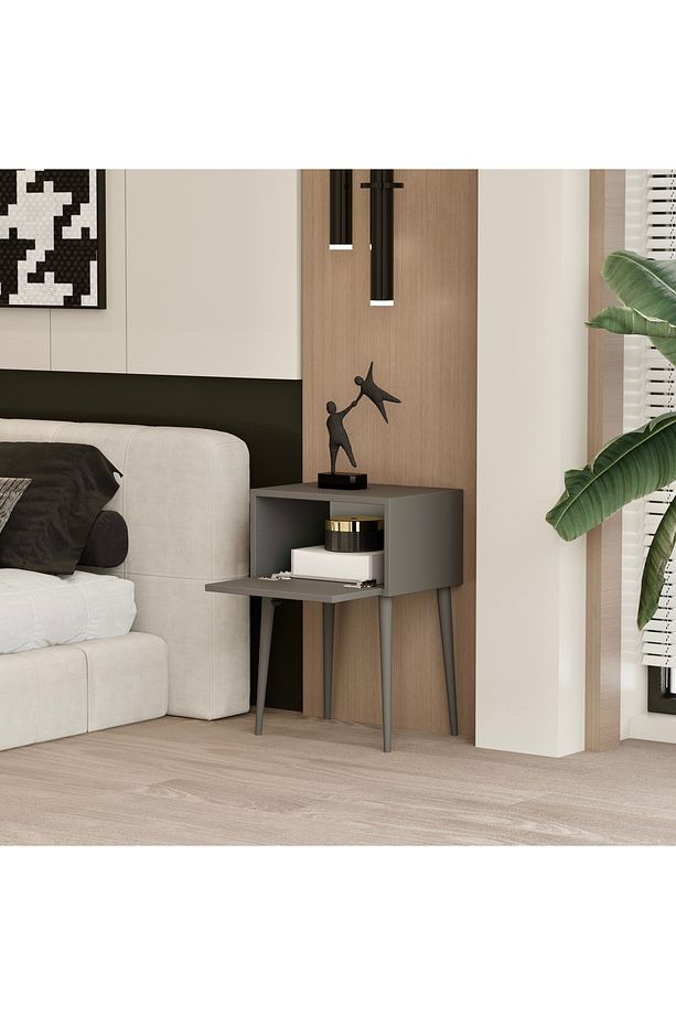 CANOPUS MDF GRİ AHŞAP AYAKLI TEK KAPAKLI KOMODİN - 3