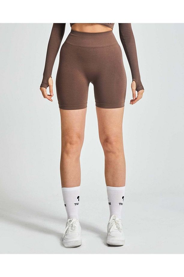 Yüksek Bel Scrunch Seamless Şort - Cappuccino - 2