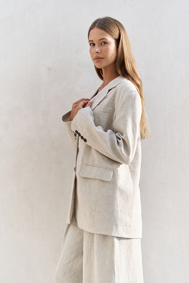 Sinai Keten Basic Naturel Blazer - 7