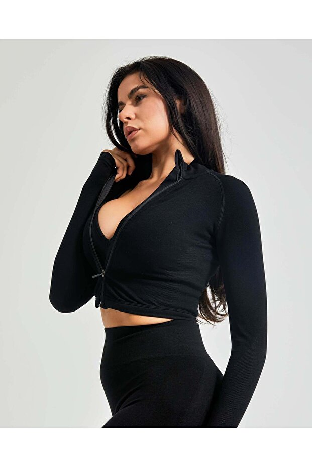 Shape Zip Ceket - Siyah - 3