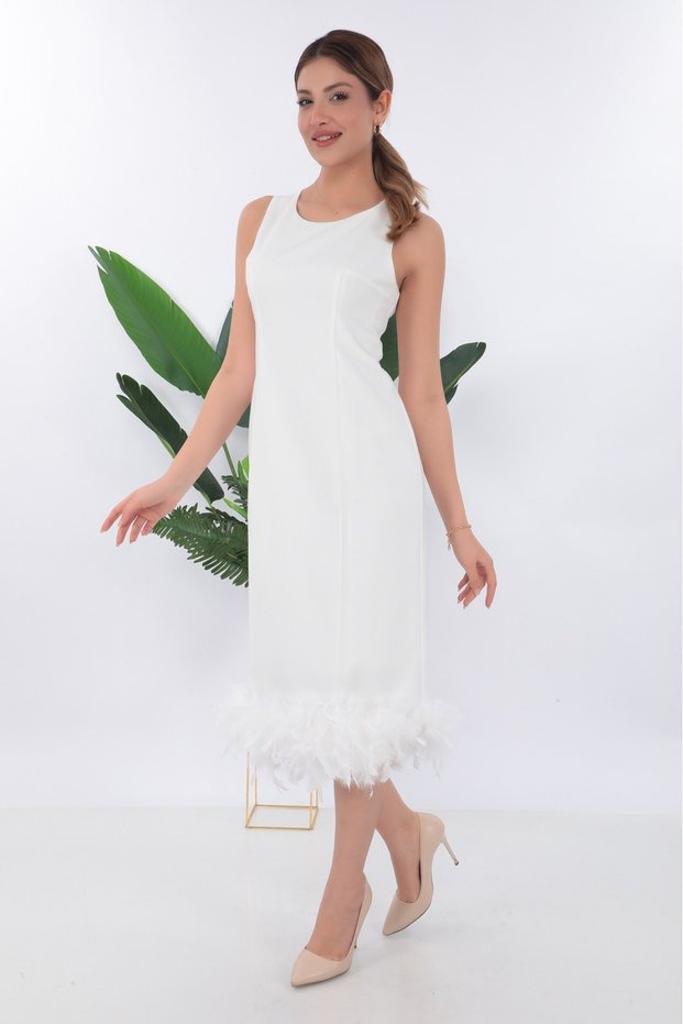White Otriş Detailed Wedding Dress Engagement Dress Promise Dress Outdoor Shooting after Party 7092