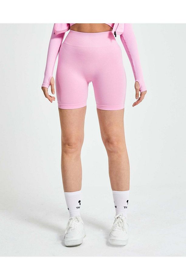 Yüksek Bel Scrunch Seamless Şort - Pembe - 6