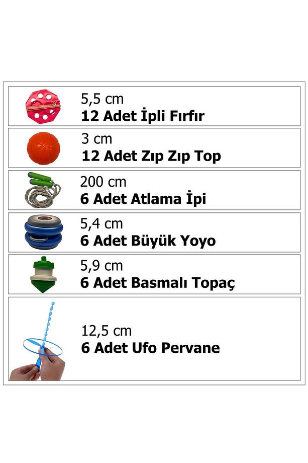 48 Adet Karışık Nostalji Oyuncak Eğlence Seti - Topaç-Yoyo-Ufo Fırfır-İpli Fırfır-Atlama İpi - 3