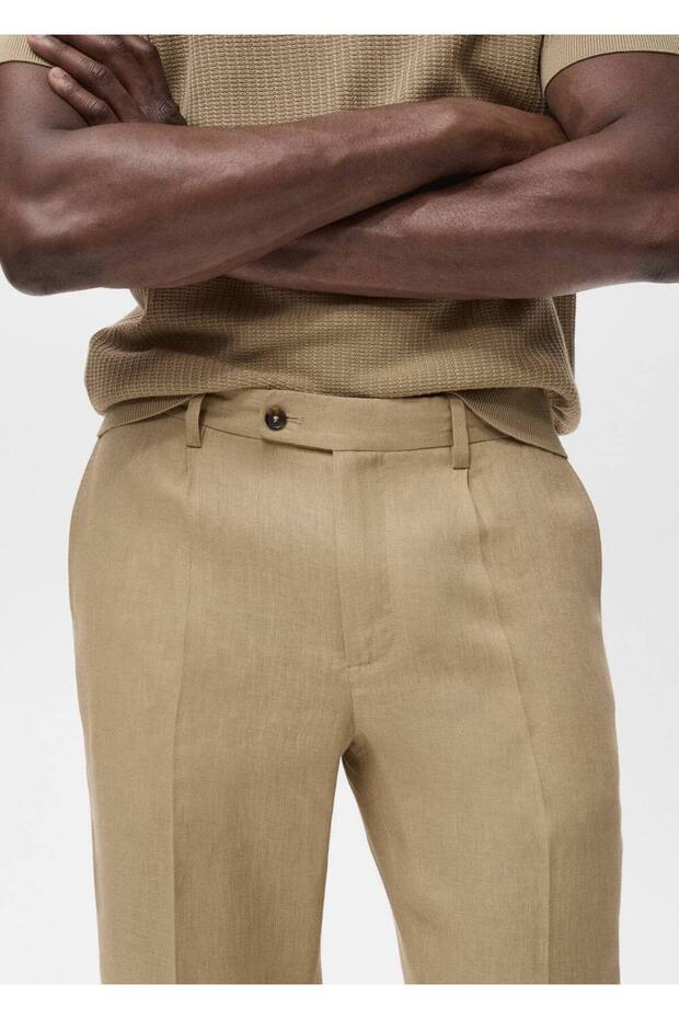 Slim fit %100 keten pantolon - 8