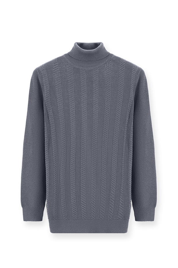 Balıkçı Yaka Regular Fit Desenli Yünlü Triko Kazak - 1