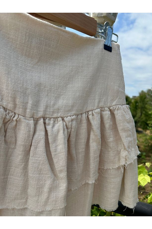 Mini Fırfırlı Şort Etek Naturel - 4