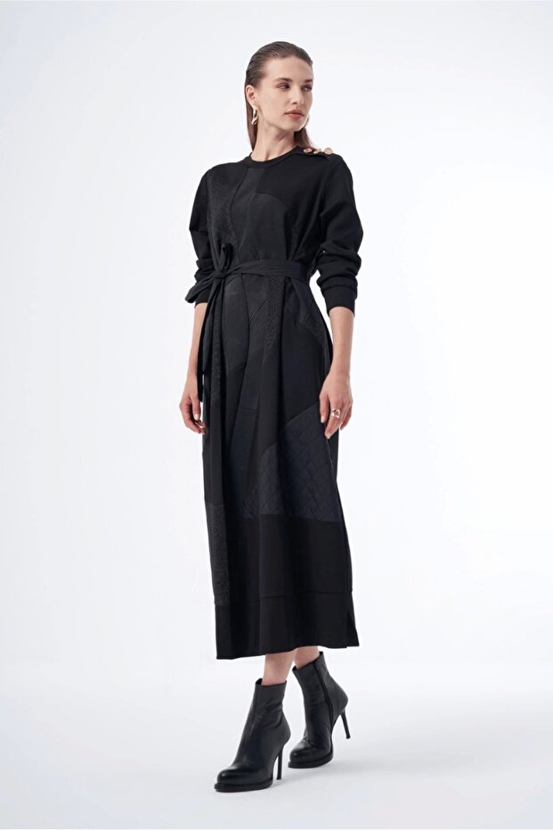 Patchwork Detaylı Elbise - 3