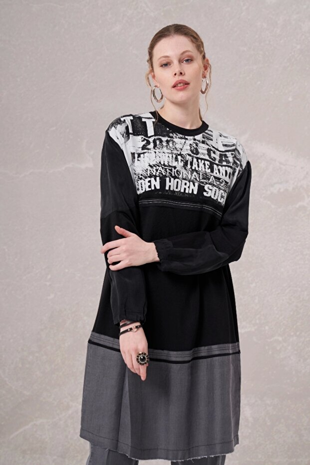 تونيك قطن ممشط مطبوع باللون الأسود - 35002 - 3