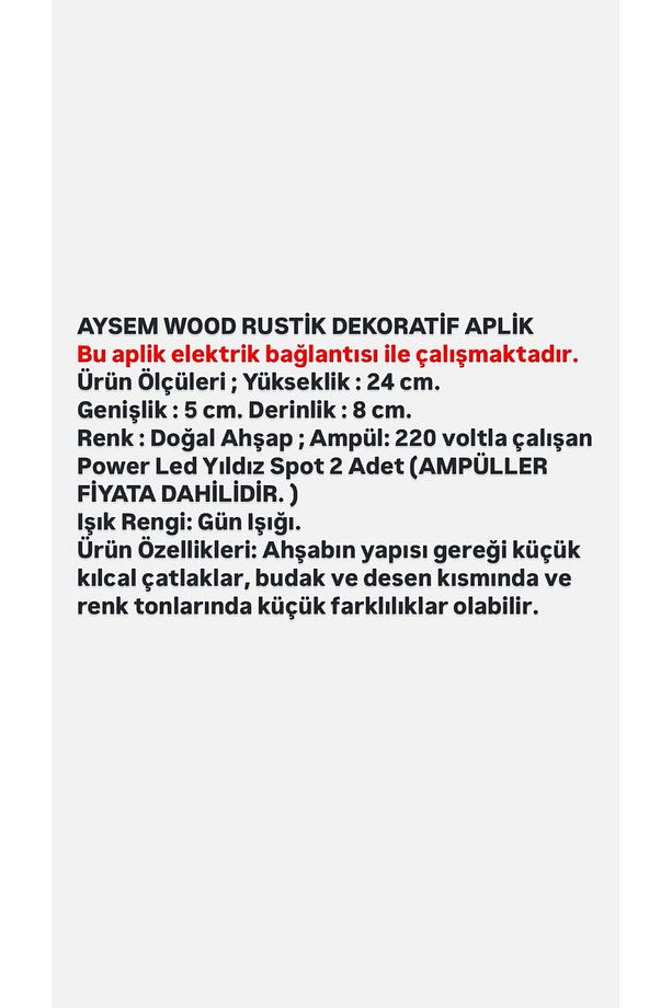 Masif Ahşap Yansıtma Tasarımlı Çift Yönlü Salon Hol Cafe Otel Duvar Aplik Avize - 7