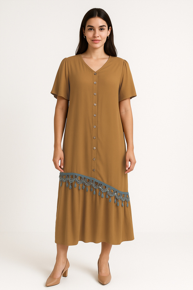 فستان مخملي بأزرار - 1