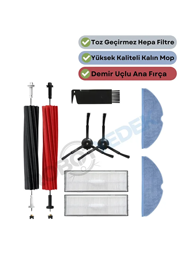 Roborock S8, S8 Plus, S8 Pro Ultra Uyumlu Yedek Fırça Hepa Filtre Mop Seti-9 Parça - 1
