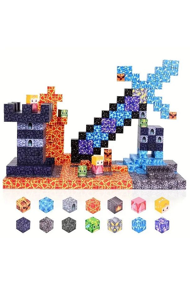 Minecraft Manyetik Küp Blok Dev Kılıç Temalı Yapı Taşı 100 Parça - 4