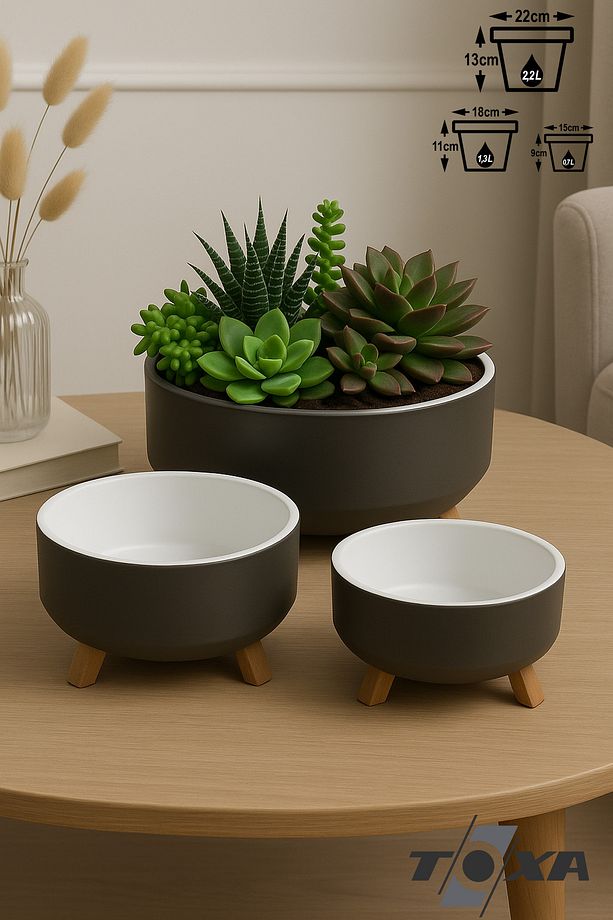 3 Boy Plastik Aranjman Saksı Seti Menekşe Sukulent Saksısı Set - 1