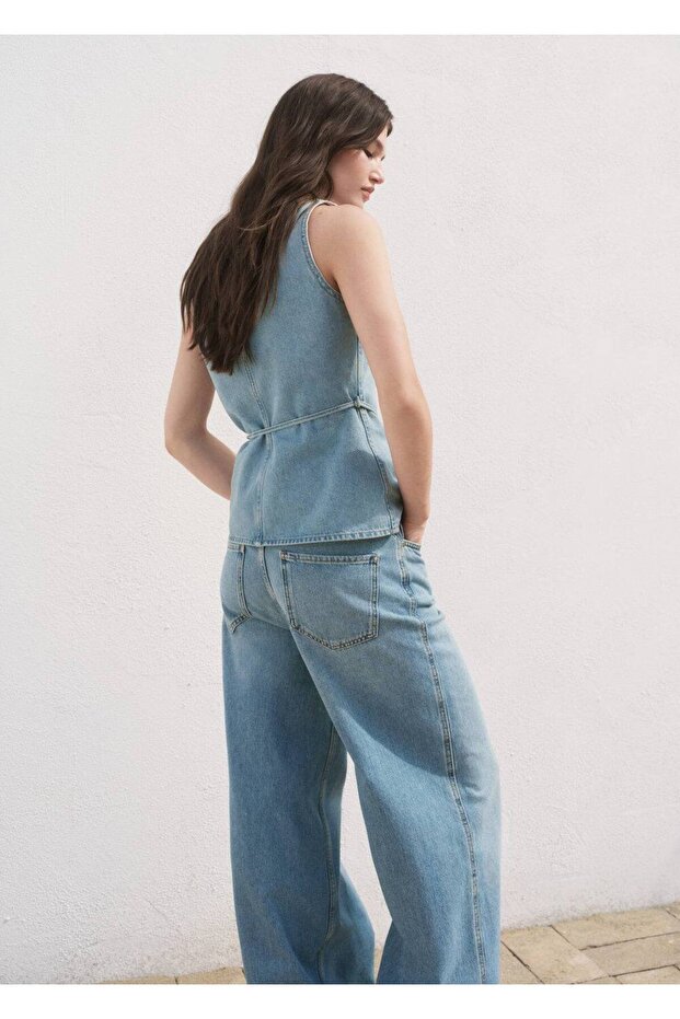 Düğmeli denim yelek - 4