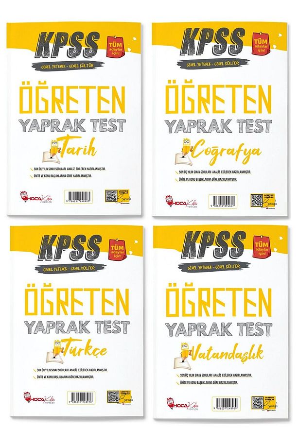 SÜPER FİYAT - Hoca Kafası KPSS Türkçe+Tarih+Coğrafya+Vatandaşlık Öğreten Yaprak Test 4 lü Set Hoca K - 1