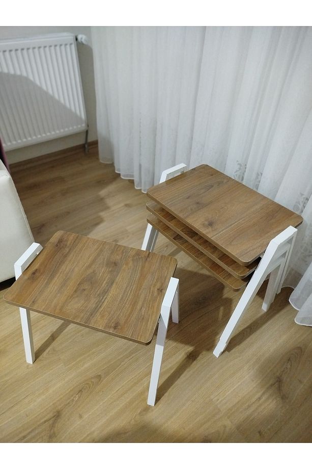 Zigon Sehpa 4'Lü Ahşap Desenli Tepsi Model - 8