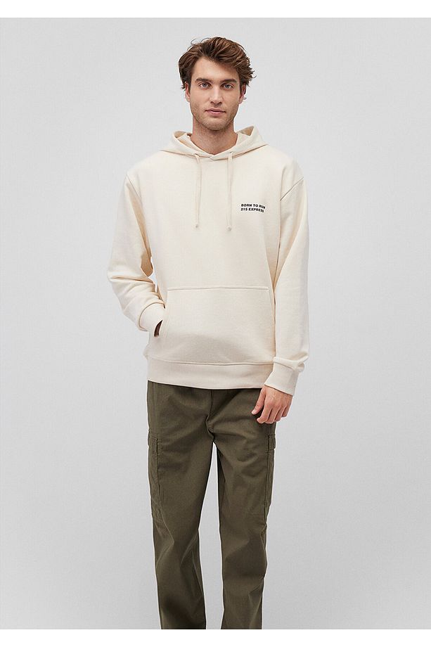 Sırt Baskılı Kapüşonlu Bej Sweatshirt 0s10160-81202 - 2