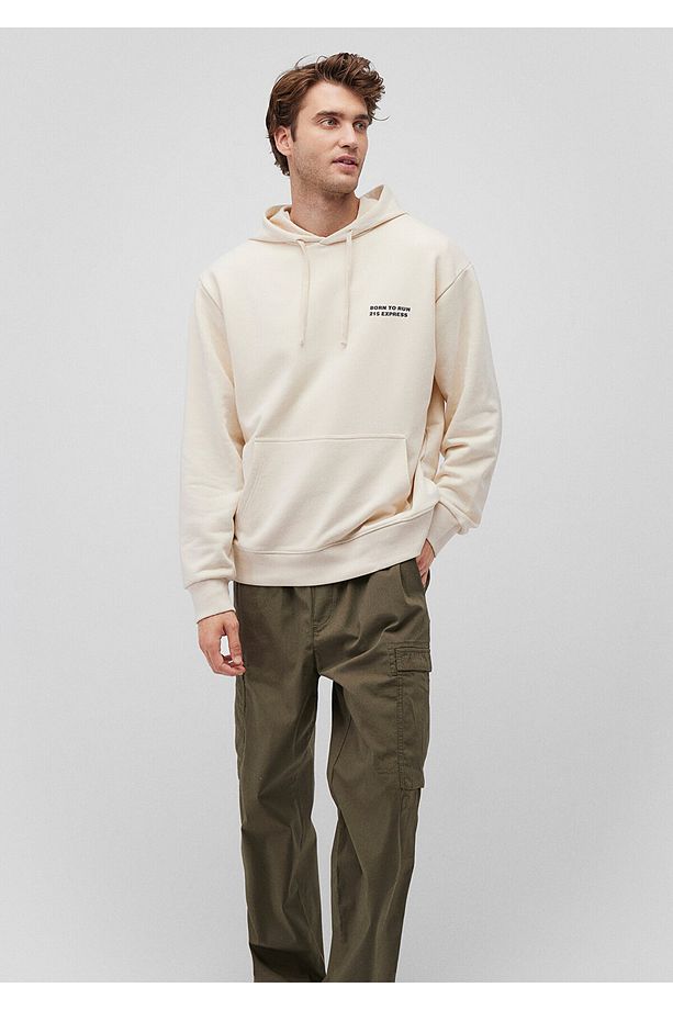 Sırt Baskılı Kapüşonlu Bej Sweatshirt 0s10160-81202 - 1