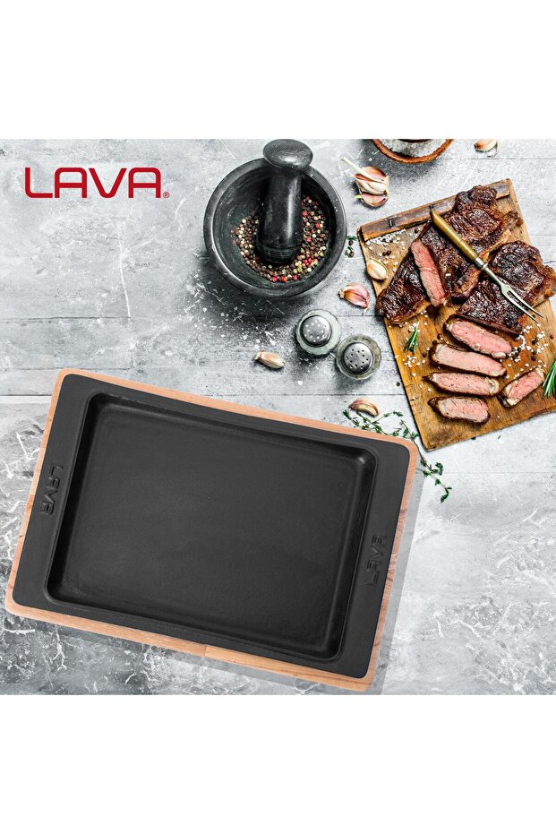 Döküm Dikdörtgen Servis Tabağı Ve Kayın Servis Ahşabı. Ölçü 36x24cm. - 5