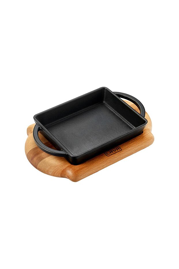 صب مستطيل من الحديد المصبوب بمقبض مزدوج من خشب الزان مقاس 12 × 15 سم - 2