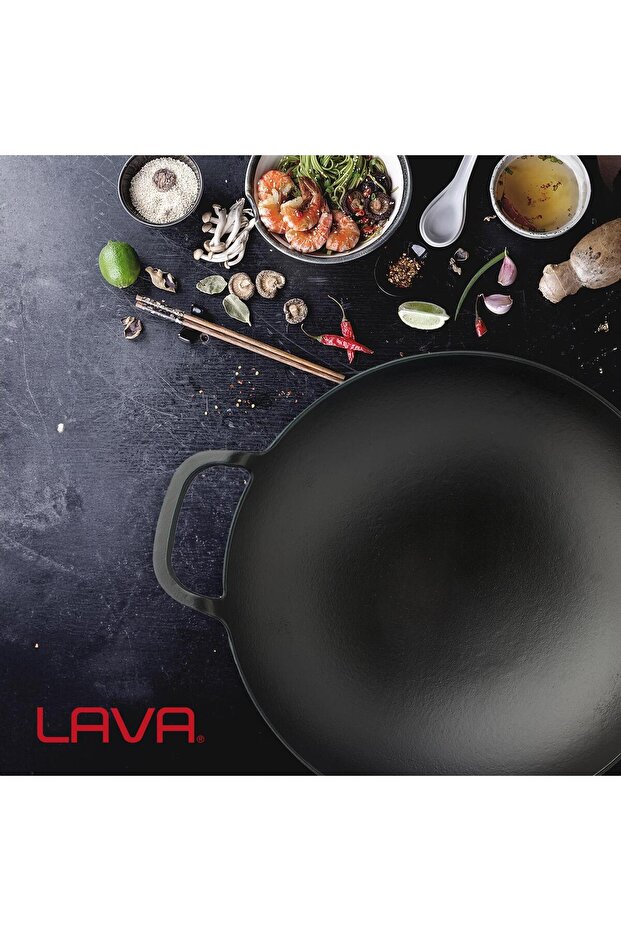 Döküm Yuvarlak Wok Döküm Demir Yekpare Çift Kulplu Çap(Ø)38cm. - 7