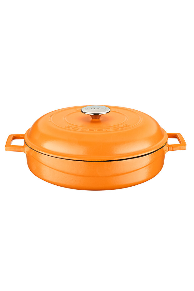 Döküm Çok Amaçlı Yayvan Tencere Döküm Demir Kubbe Form Kapak Spring Serisi Çap(Ø)28cm. - 1