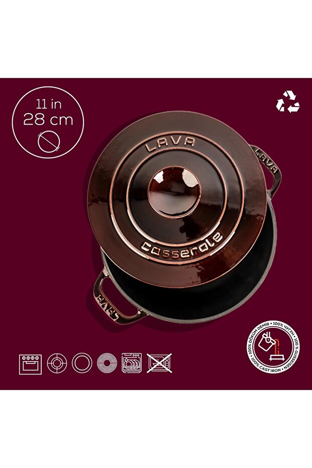Döküm Yuvarlak Tencere Döküm Demir Kapak Experience Majolik Serisi Çap(Ø)28cm - 4