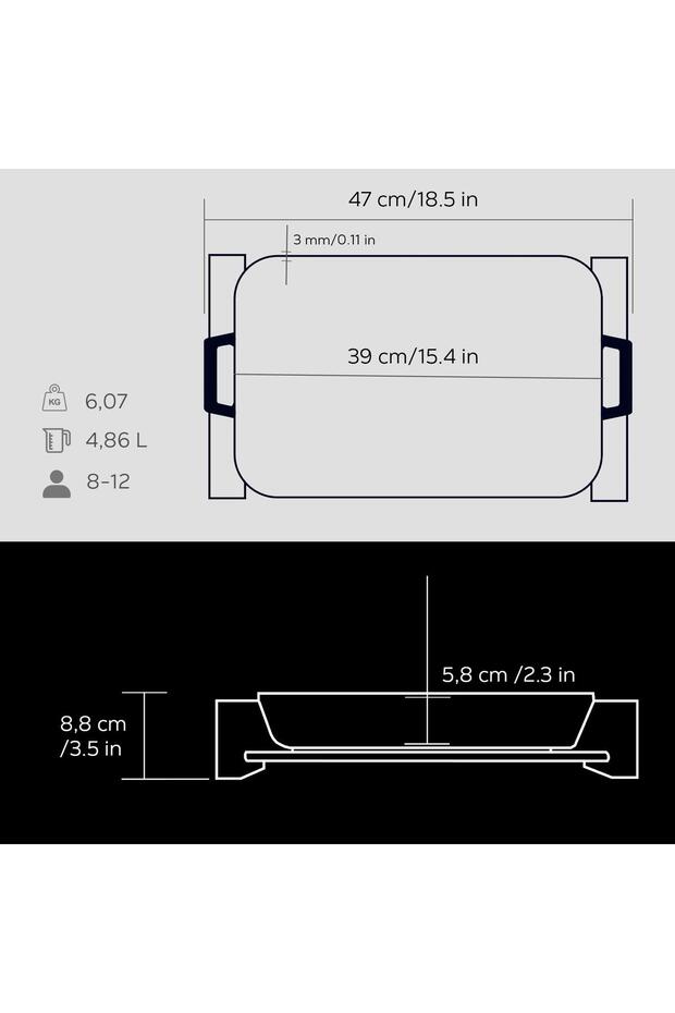 صينية روستو مستطيلة الشكل وصينية فرن من خشب الزان، حديد مصبوب بمقابض مزدوجة - 4