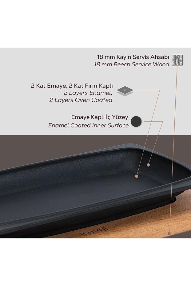 Döküm Dikdörtgen Servis Tabağı Ve Kayın Servis Ahşabı. Ölçü 30x15cm. - 5