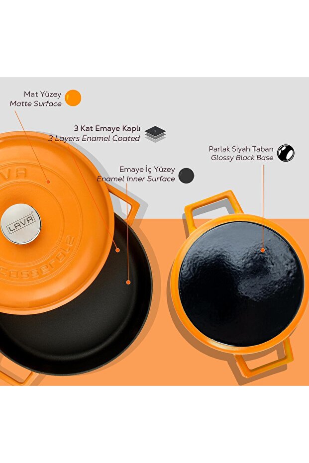 Döküm Çok Amaçlı Yayvan Tencere Döküm Demir Kubbe Form Kapak Spring Serisi Çap(Ø)28cm. - 6