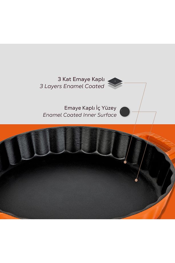 Döküm Yuvarlak Rosto Ve Fırın Tepsisi Döküm Demir Yekpare Çift Kulplu Çap(Ø)30cm. - 6