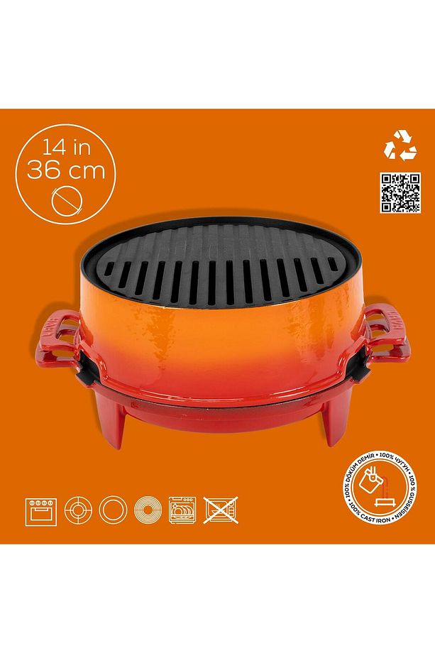 Döküm Yuvarlak Mangal Izgara Set Döküm Demir Yekpare Çift Kulplu Çap (Ø)36cm. - 5