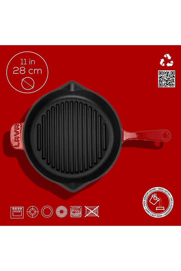 Döküm Yuvarlak Izgara Tava Döküm Demir Yekpare Saplı Çap(Ø)28cm. - 5