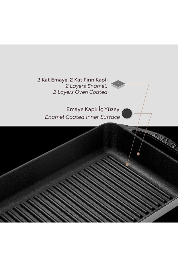 مقلاة شواء مستطيلة من الحديد الزهر بمقبض مزدوج مقاس 22 × 32 سم - 5