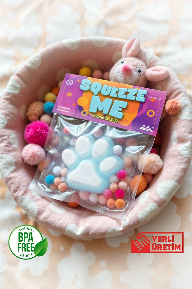 Mavi Kedi Patisi Taba Squishy – Yumuşak, Tüylü, Tatlı Ve Sıkılabilir Sukuşi Stres Oyuncağı - 1