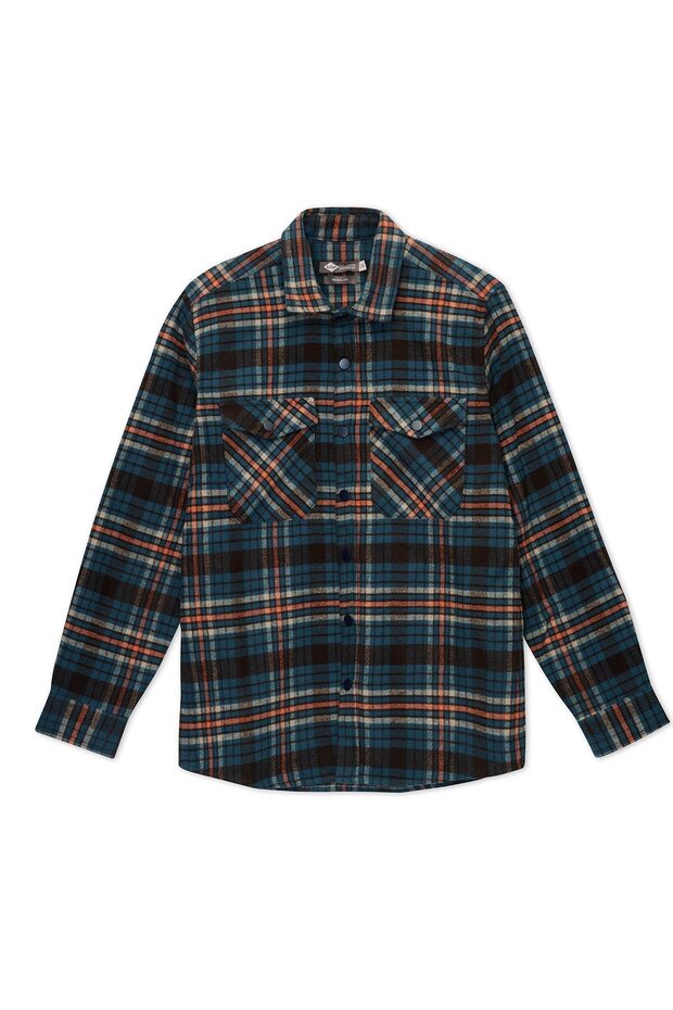 Merlin men's woven long sleeve shirt brown-orange plaid