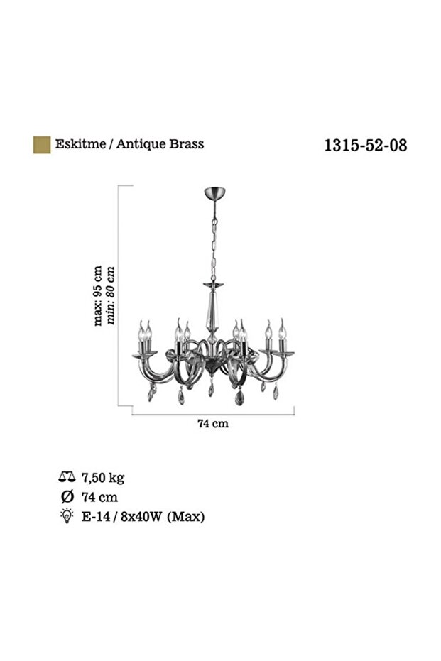 Castro 8 Li Antik Lak E14 Avize - 3