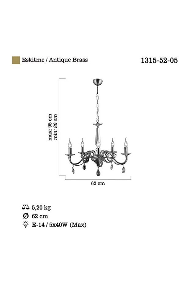 Castro 5 Li Antik Lak E14 Avize - 3