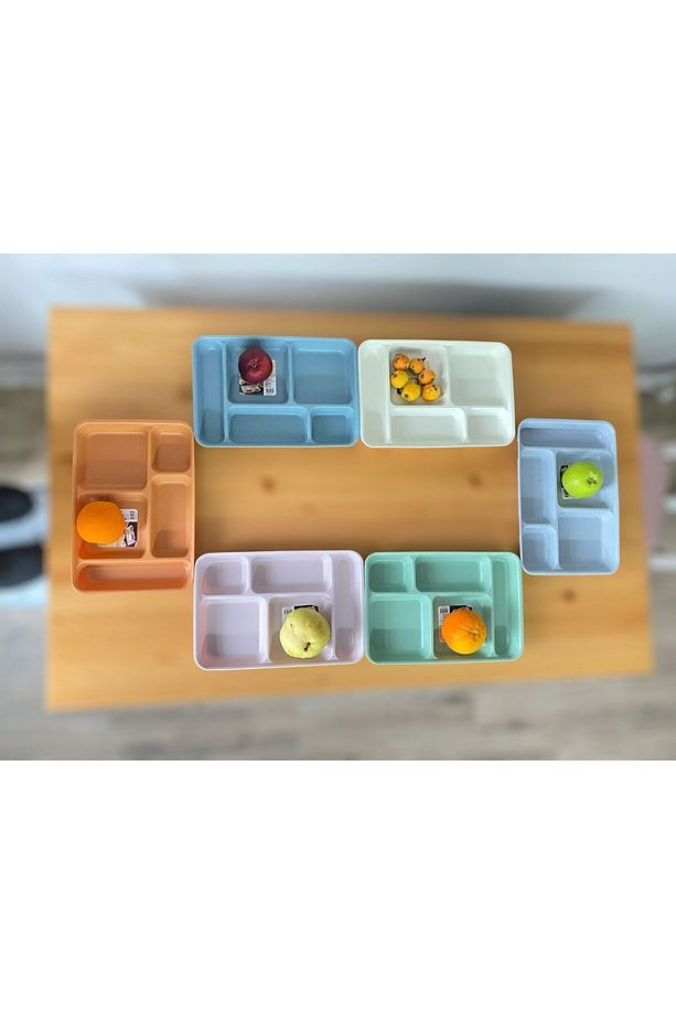 6 Adet Tabldot 5 Bölmeli Lüks Plastik Piknik Yemek Servis Tabağı, 6 Renk Tablot 21x31x3,3(h) cm - 8