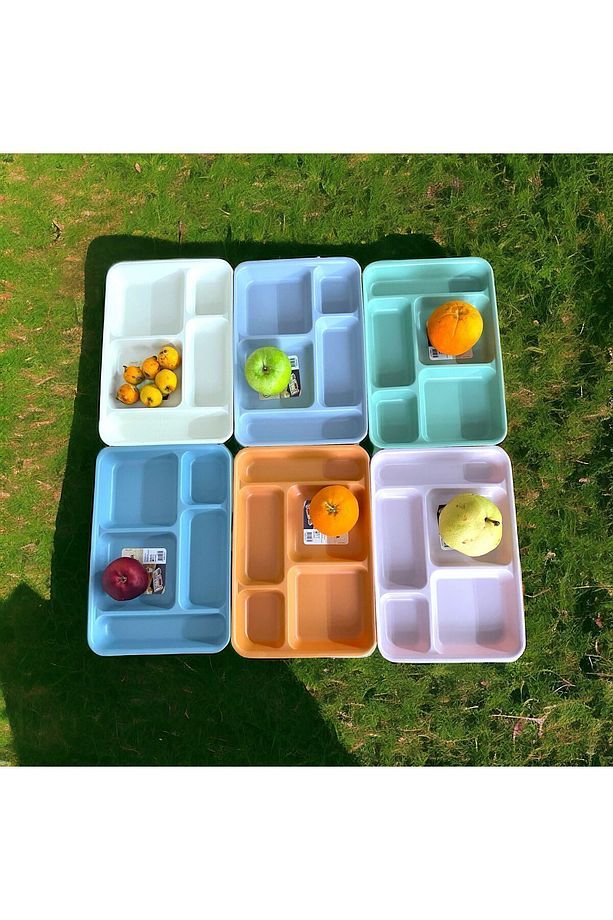 6 Adet Tabldot 5 Bölmeli Lüks Plastik Piknik Yemek Servis Tabağı, 6 Renk Tablot 21x31x3,3(h) cm - 5