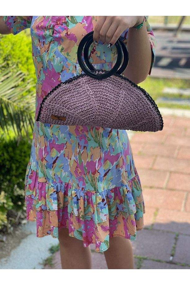 El Örgüsü Yelpaze Model Tasarım Kağıt Ip Portfoy Clutch Çanta 35x16 - 4