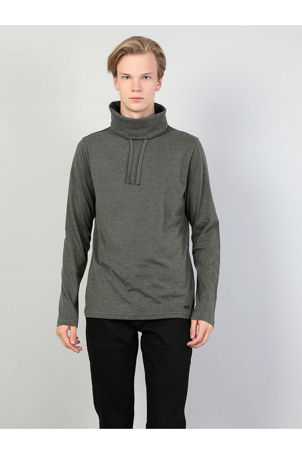 Regular Fit Yarim Balikci Erkek Haki Uzun Kol Tişört Cl1036982 - 4