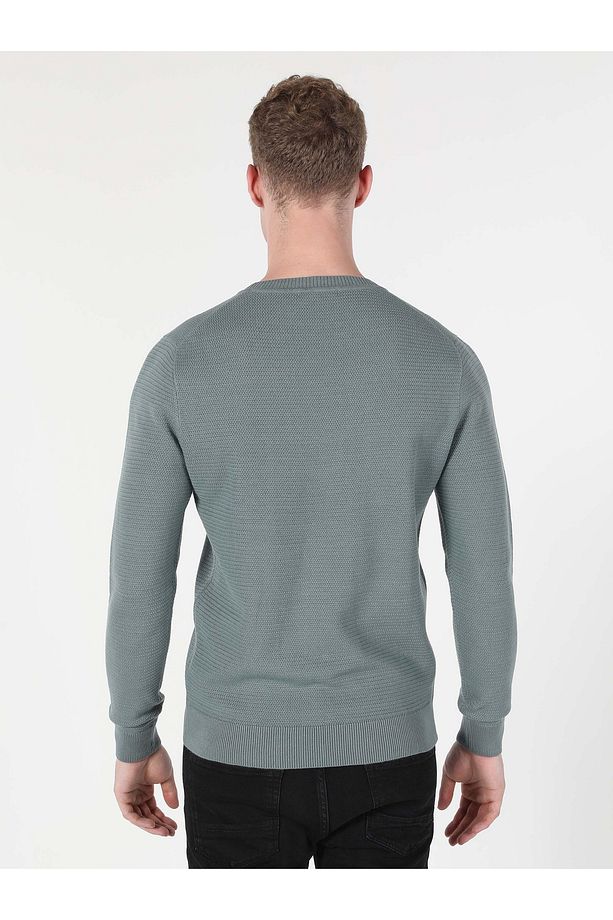 Regular Fit Yuvarlak Yaka Jakarlı Erkek Yeşil Kazak - 2
