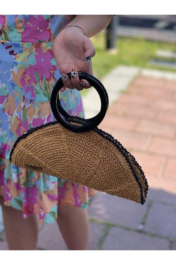 El Örgüsü Yelpaze Model Tasarım Kağıt Ip Portfoy Clutch Çanta 35x16 - 1