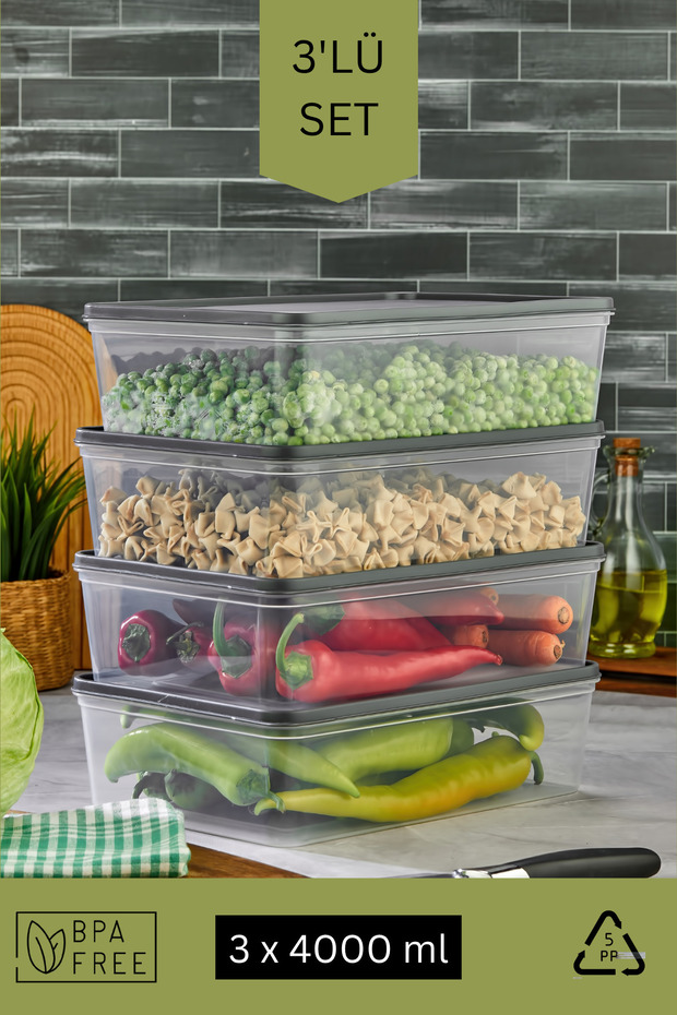 Mikrodalga Ve Derin Dondurucuya Uygun Freshkeep Saklama Kabı 3'lü Set - Gri / 3*4000 ml - 2
