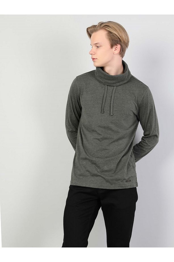 Regular Fit Yarim Balikci Erkek Haki Uzun Kol Tişört Cl1036982 - 3